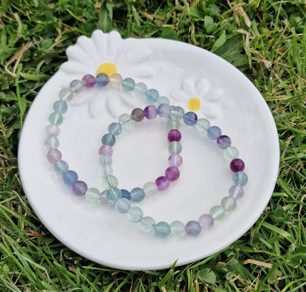 Fluorite Round Bead Crystal Bracelet