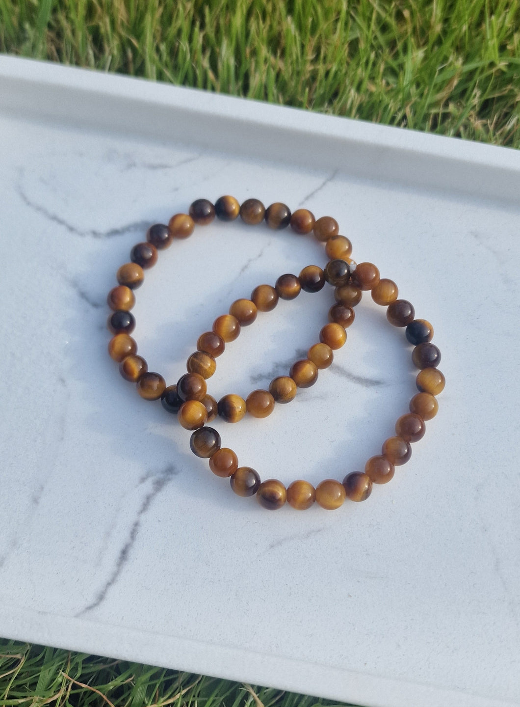 Tigers Eye Round Bead Crystal Bracelet