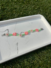Load image into Gallery viewer, Coral and white seed bead flower bracelet

