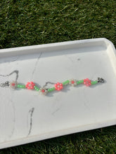 Load image into Gallery viewer, Coral and white seed bead flower bracelet

