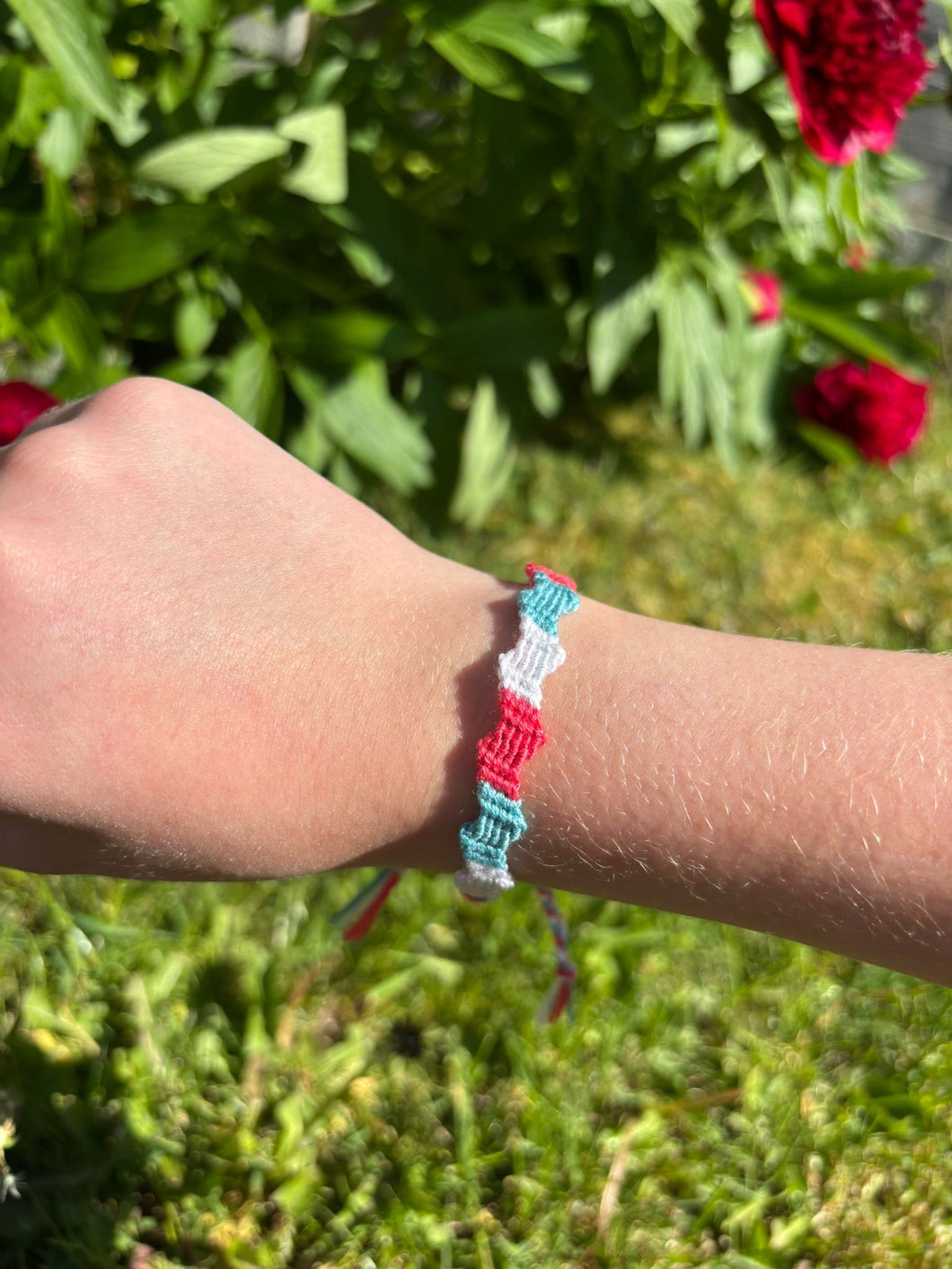 Pink, Blue & White Zig Zag Thread Bracelet