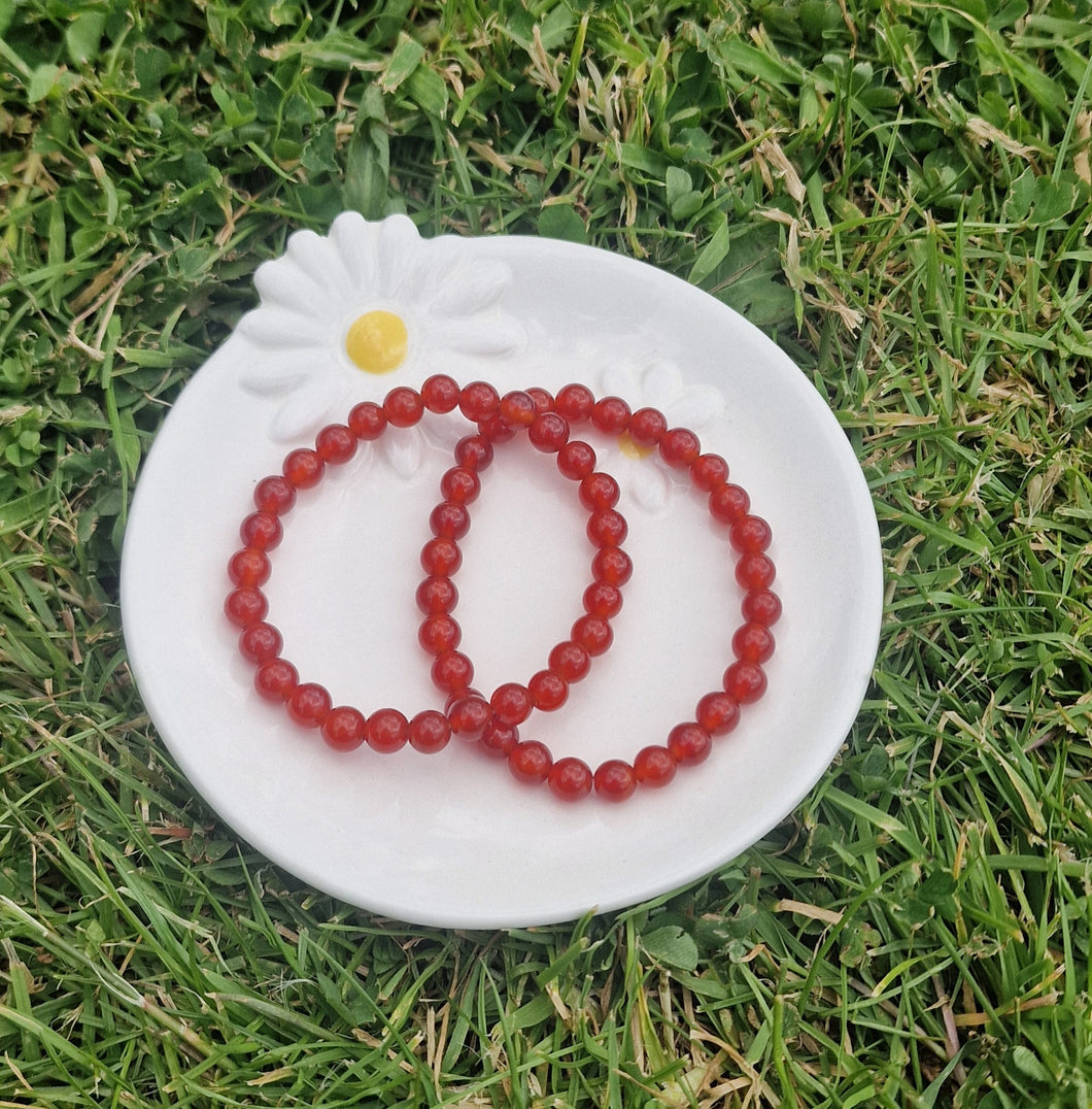 Carnelian Round Bead Crystal Bracelet